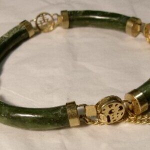 Vintage Jade Bracelet with Chinese Good Luck Characters